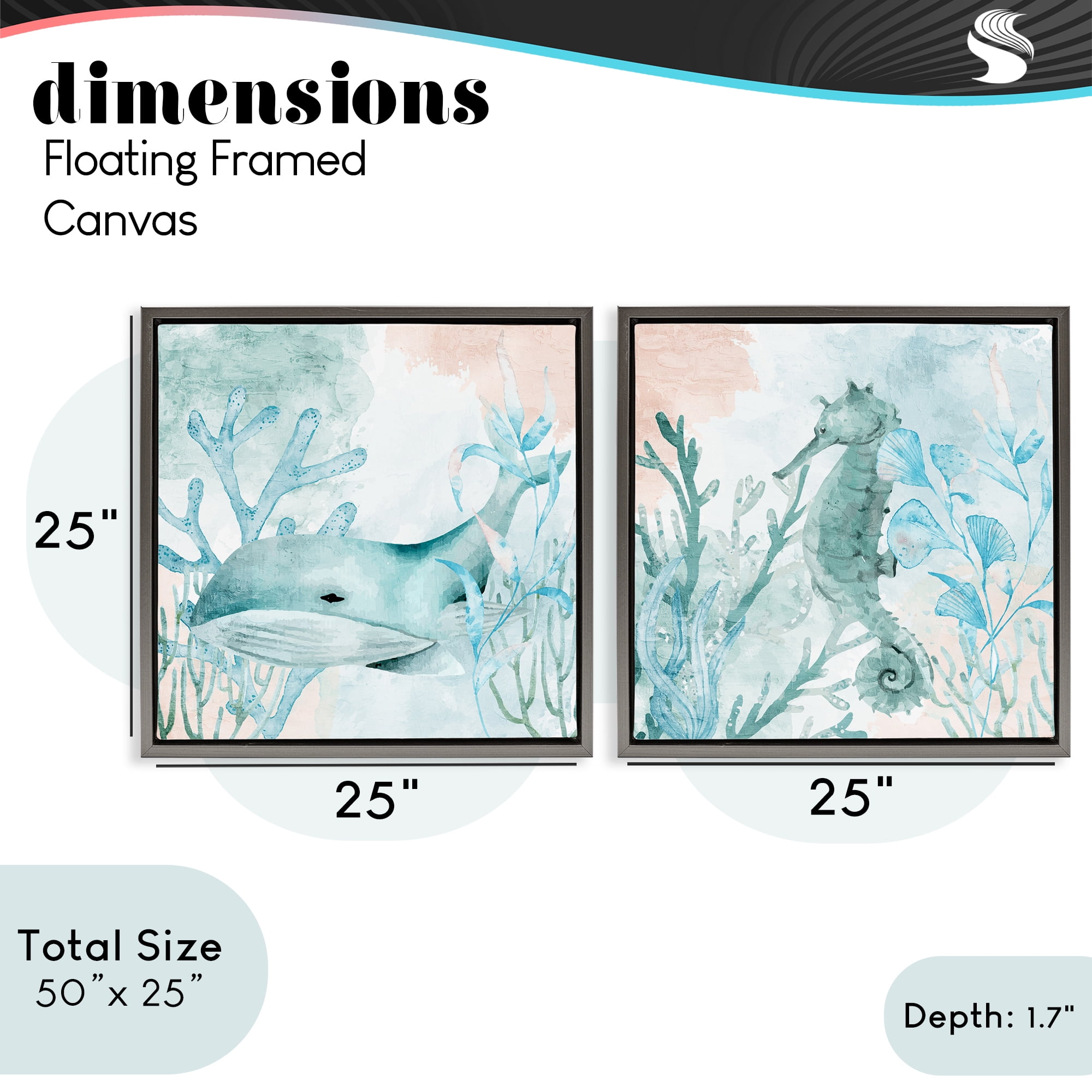 Stupell Industries Whale & Seahorse Sea Swim 2 Piece Gray Framed Floater Canvas Set, design by Kim Allen