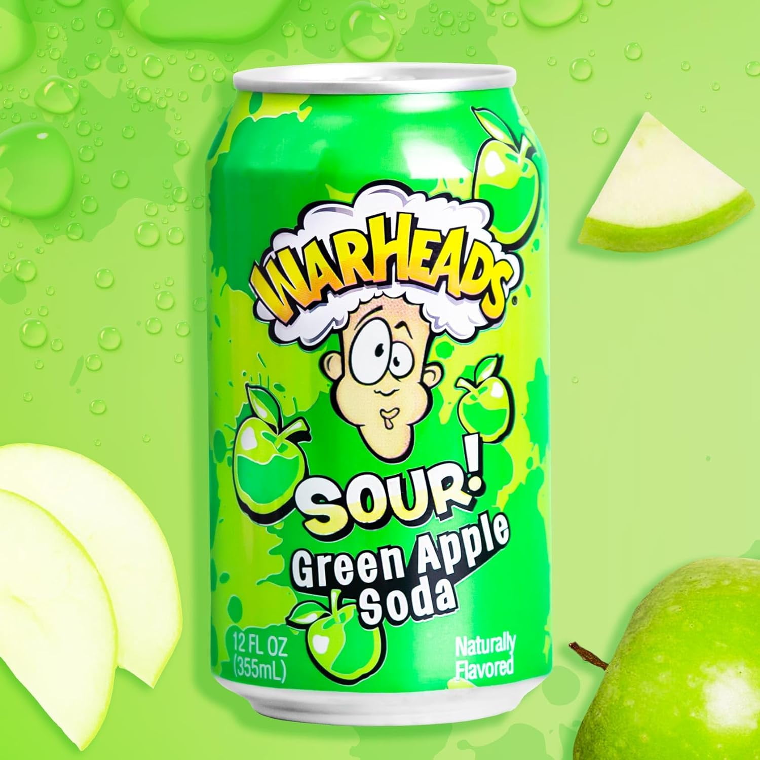 Apple soda Warheads Sour Green Apple Soda 12oz Cans, 12 Pack, Sour and