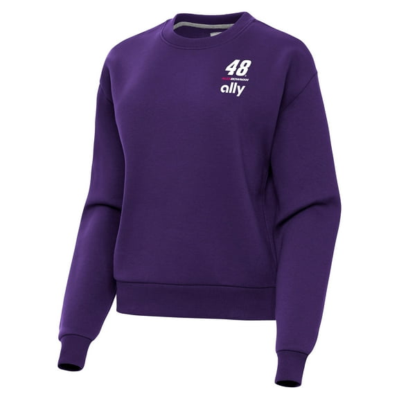 Women's-Antigua  Purple Alex Bowman Victory Crewneck Pullover Sweatshirt