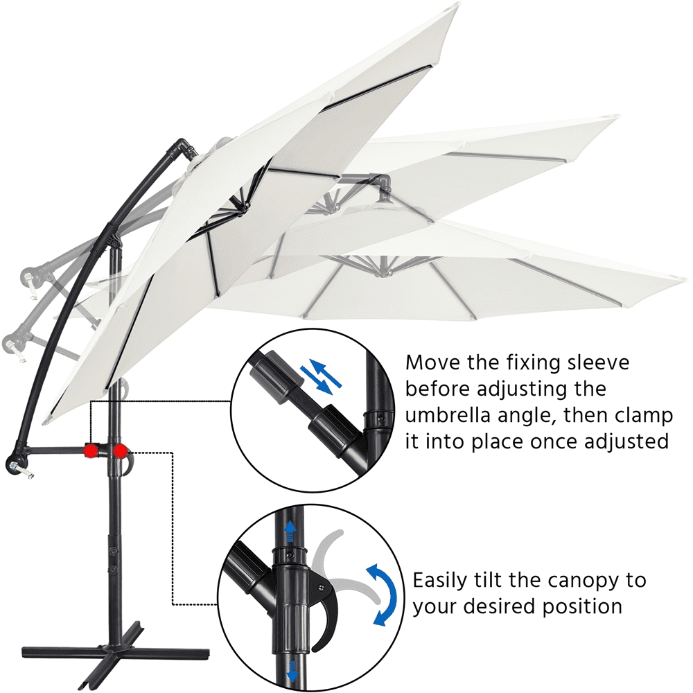 Renwick 10Ft Outdoor Patio Offset Umbrella with Crank & Cross Base, Cream