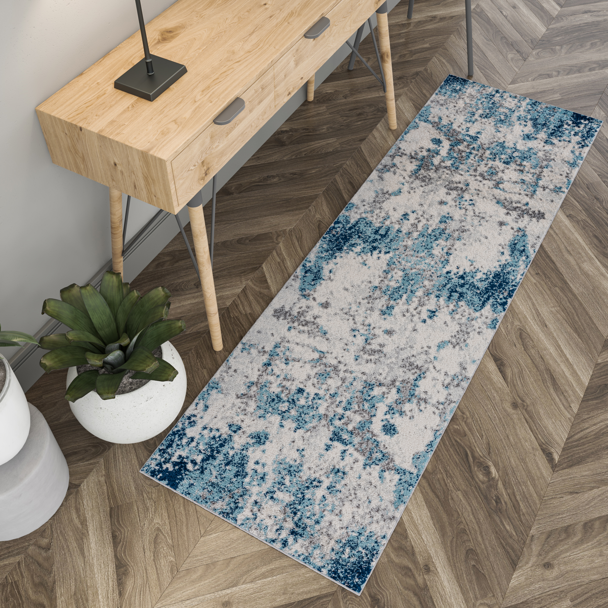 2x8 Modern Blue Runner Rugs for Hallway | Indoor Entry, Entryway, Walkway or Kitchen Rug 2'3'' x 7'3''
