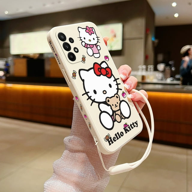 Cartoon Hello Kitty Case For Samsung Galaxy S24 S23 S22 S21 S20 S10 Note 20 10 Lite Ultra Plus FE 4G 5G Cover With Hand Strap Gift Festivals
