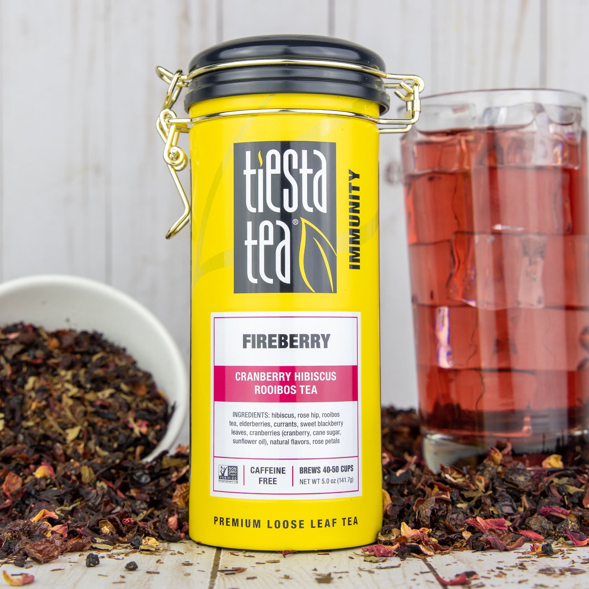 Tiesta Tea - Fireberry, Cranberry Hibiscus Loose Leaf Rooibos Tea, 2 Pack (16 oz Bulk Bag & 5 oz Tin)