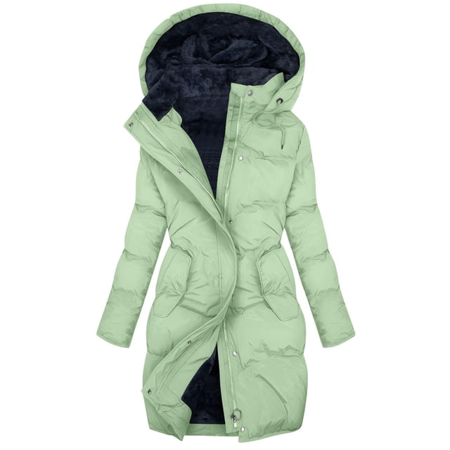 Breezora Women Winter Hooded Lined Thicken Padded Coat Plus Size Warm Outdoor Jacket for Cold Weather Protection S Size Green