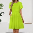 thumbnail image 2 of Solid Color Bright Green Women's Dress Short Sleeve Summer Sundress Summer Women Clothes, 2 of 7