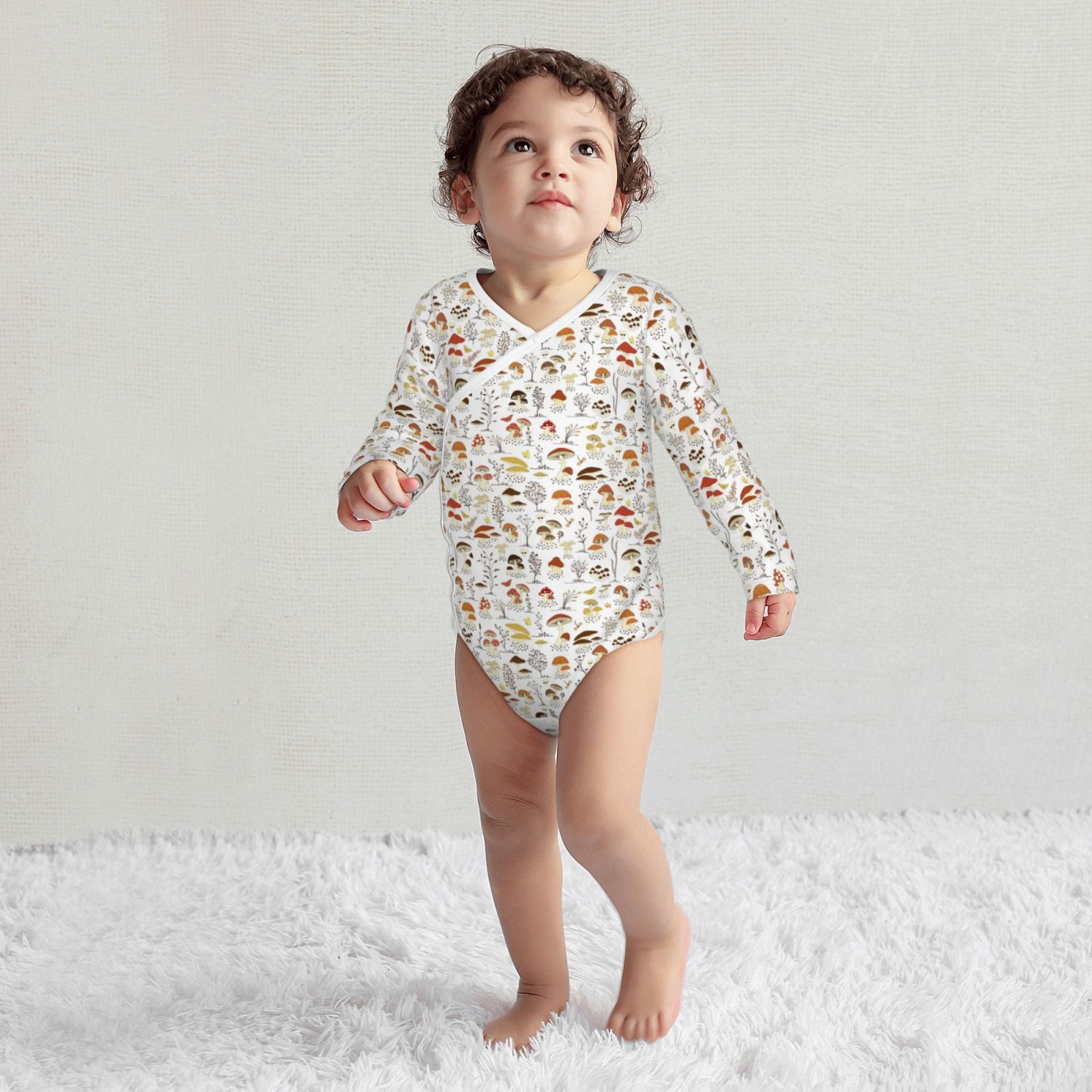 Xecao Mushrooms And Butterflies Print Baby unisex-baby Cotton Long-sleeve Bodysuits-12 Months