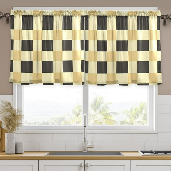 Ryvnso Checkered Plaid-a7 Curtains Sets Short Curtain Rod Pocket Half Window Cafe Farmhouse Tier 2 Panels 57"W x 24"L