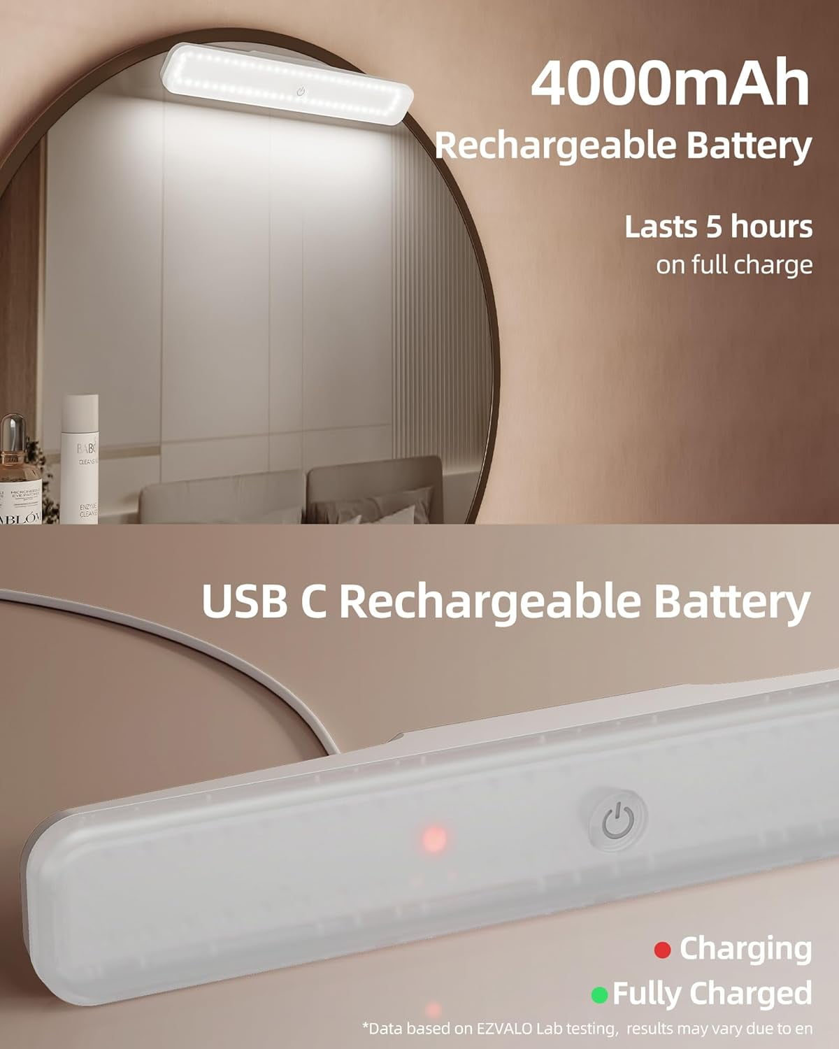 RGHJAR-Wireless Makeup Light 1 Pack, Vanity Lights for Mirror, Bathroom Vanity Light, Rechargeable, 3 Color Temperatures, Stepless Dimming, Touch Control, Adjustable Angle, Women's Gifts