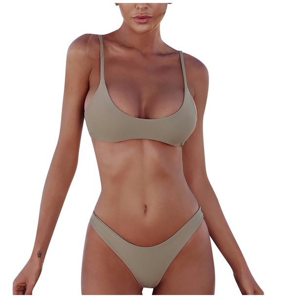 DENGDENG Women Low Rise Bikini Set Sexy High Cut Swimsuit Thong