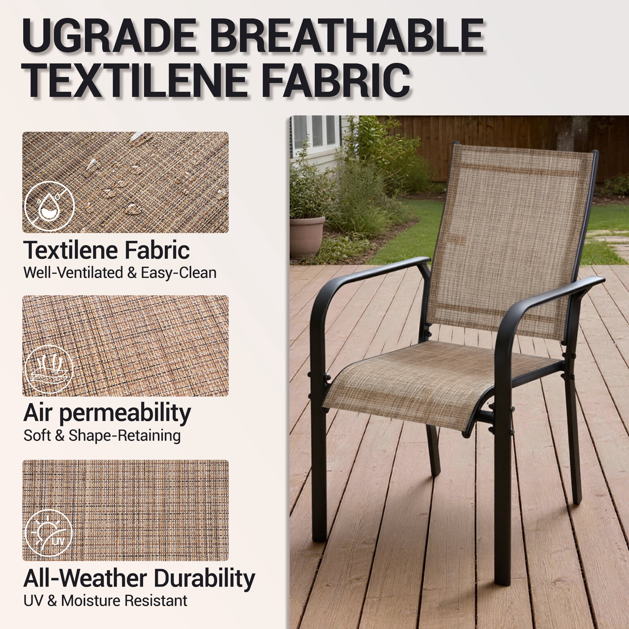DELMANGO Patio Chairs Set of 8, Outdoor Dining Chairs High Back, All-Weather Padded Textilene Dining Chair for Lawn Porch Garden,Brown