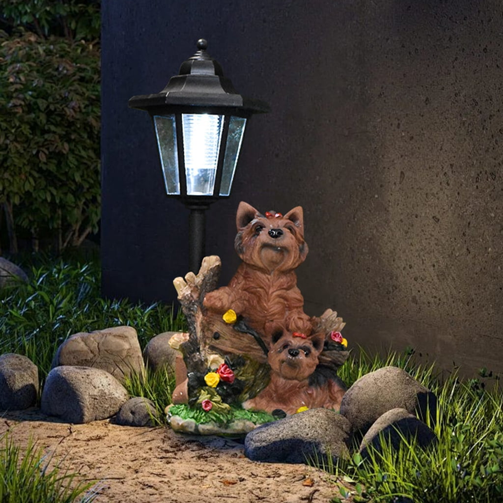 Weatherproof Dog Figure Solar Lanterns for Front Yard Home Garden Art Sculpture