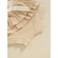 thumbnail image 6 of Argulvti Infant Baby Girls Summer Solid Color Ribbed Romper and Elastic Ruffles Shorts Headband Casual Set, 6 of 8