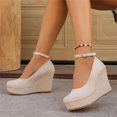 thumbnail image 5 of Willtoo Wedges for Women Closed Round Toe Ankle Strap Platform High Heel Wedge Pumps Dress Shoes Beige, 5 of 6