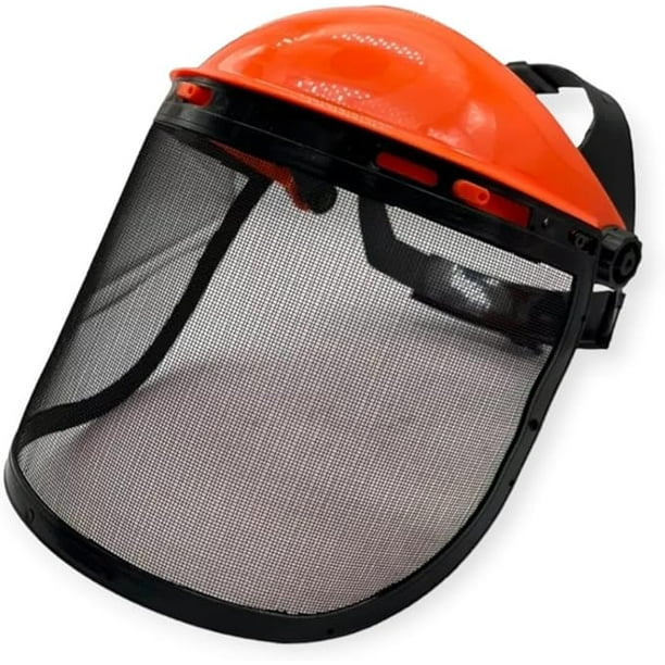 Casco de seguridad con visera protectora de malla de cara completa para jardín, Color Naranja