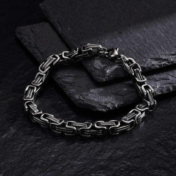 Byzantine Bracelets for Men Boys, 304 Stainless Steel Thick Chain Bracelets, Vintage Punk Rock Cool Jewelry Gift,Black--8.27inch