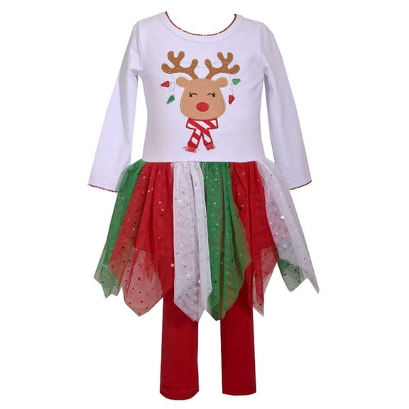 Infant Girls Red White & Green Christmas Holiday Outfit Reindeer Shirt Leggings