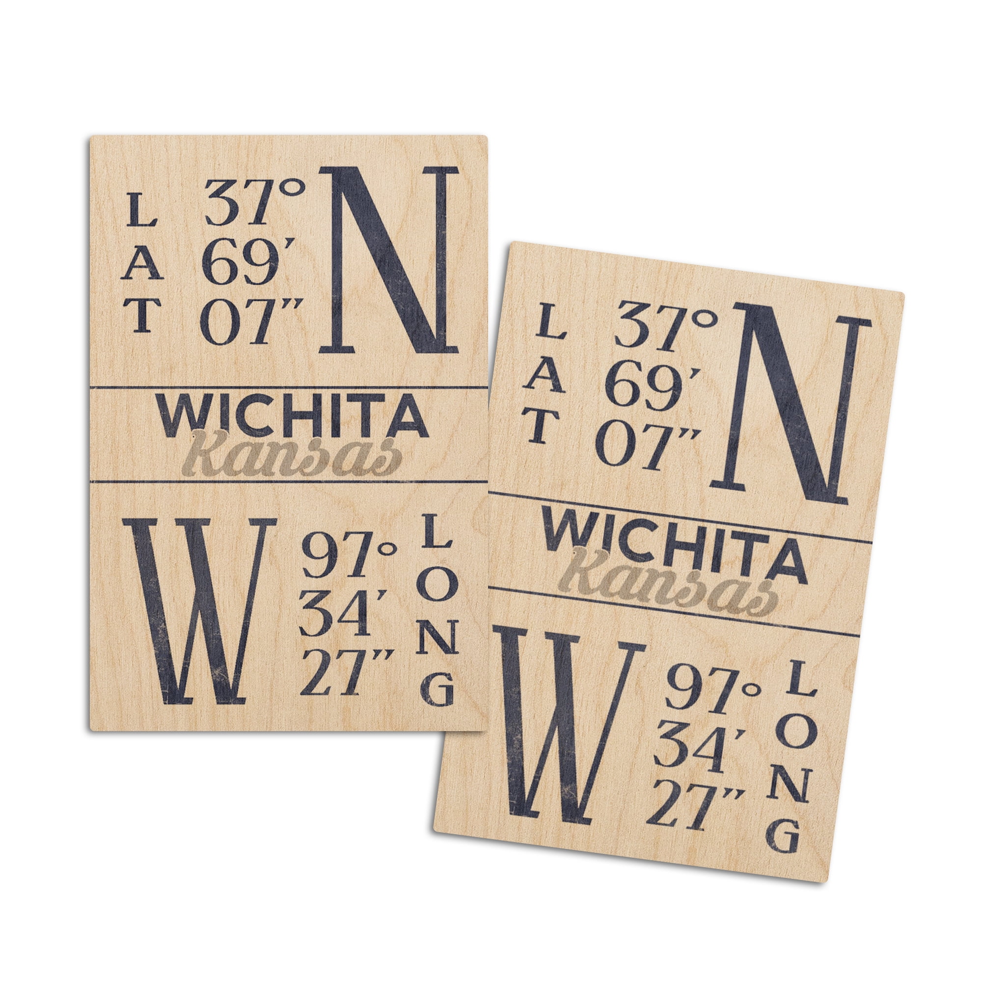 Wichita, Kansas, Latitude and Longitude (Blue) (4x6 Birch Wood