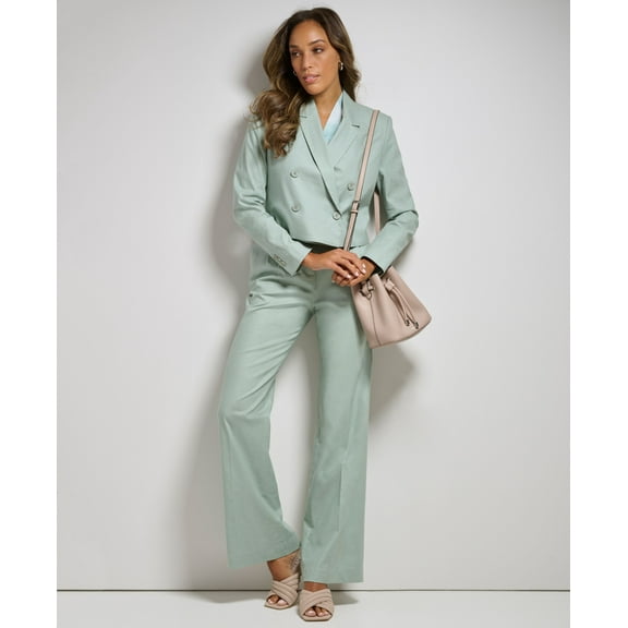 Women's Linen-Blend Cropped Blazer Jadeite 6