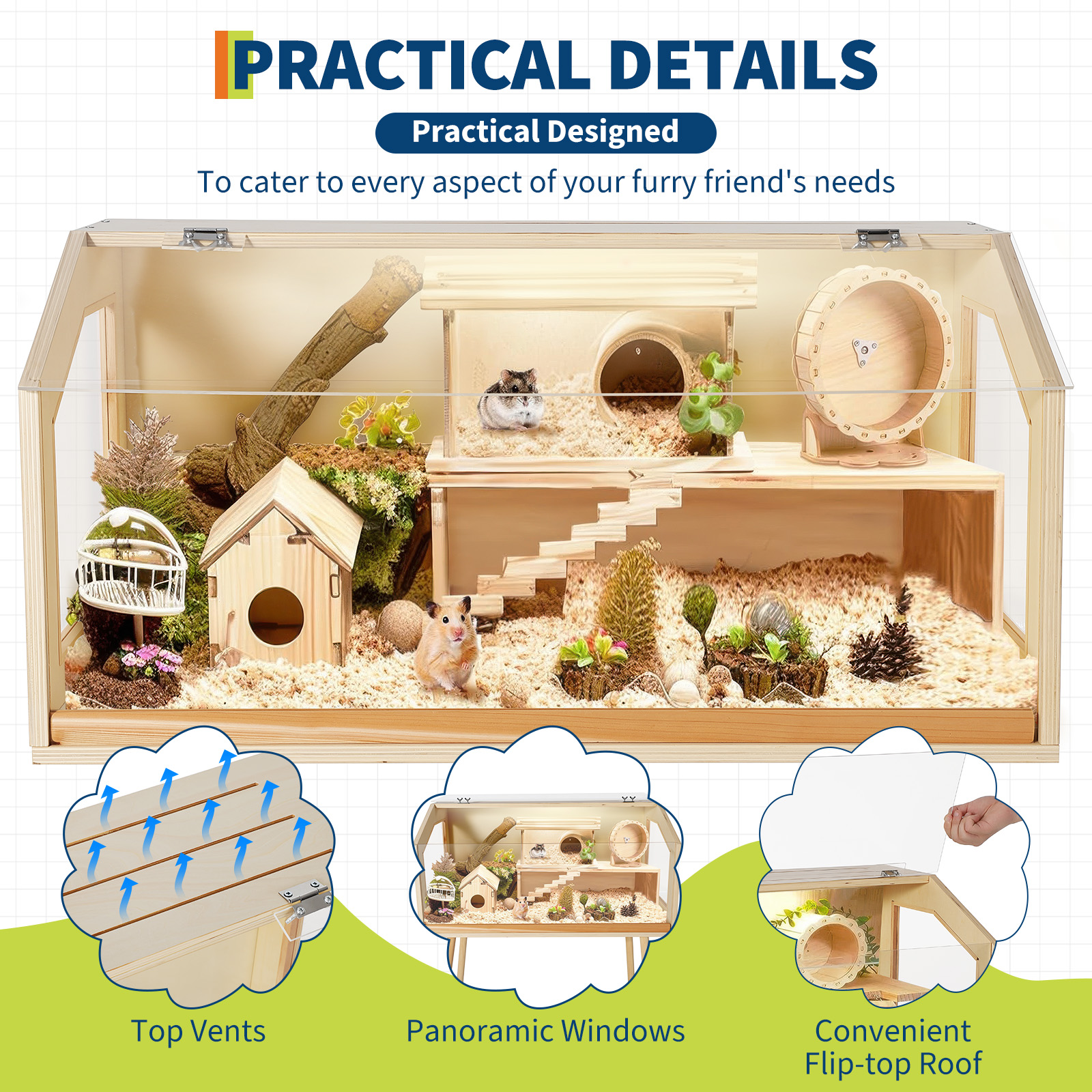 Large Hamster Cage with Legs & Acrylic Window - Chew Proof Small Animal Habitat with Openable Top for Guinea Pigs, Chinchillas, Gerbils, and Dwarf Rabbits