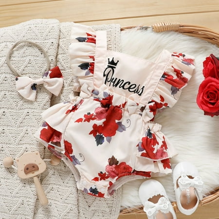 

PatPat Baby Girl Red Rose Romper Set Sleeveless Layered Ruffle One-piece Jumpsuit Outfits Clothes Onesise 0-18month