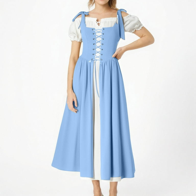 QATAINLAV Renaissance Costume Women Vintage Medieval Dress Cold Shoulder Short Sleeve Peasant Pirate Irish Maxi Dresses, Light Blue, M - Walmart.com QATAINLAV Renaissance Costume Women Vintage Medieval Dress Cold Shoulder Short Sleeve Peasant Pirate Irish Maxi Dresses, Light Blue, M - Walmart.com