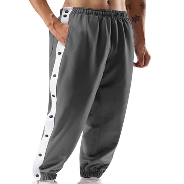 QJUHUNG Men‘s Button Tear Away Basketball Pants Training Warm up Sweatpants Side High Split Snap Button Pants for Sport
