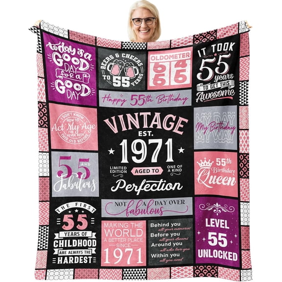 55th Birthday Gifts for Women Throw Blanket 60" x 50", 55 Year Old Birthday Gifts Woman, Woman 55 Birthday Gifts, 1971 Birthday Gift for Women, Happy 55th Birthday Gift, 55 Birthday Decorations