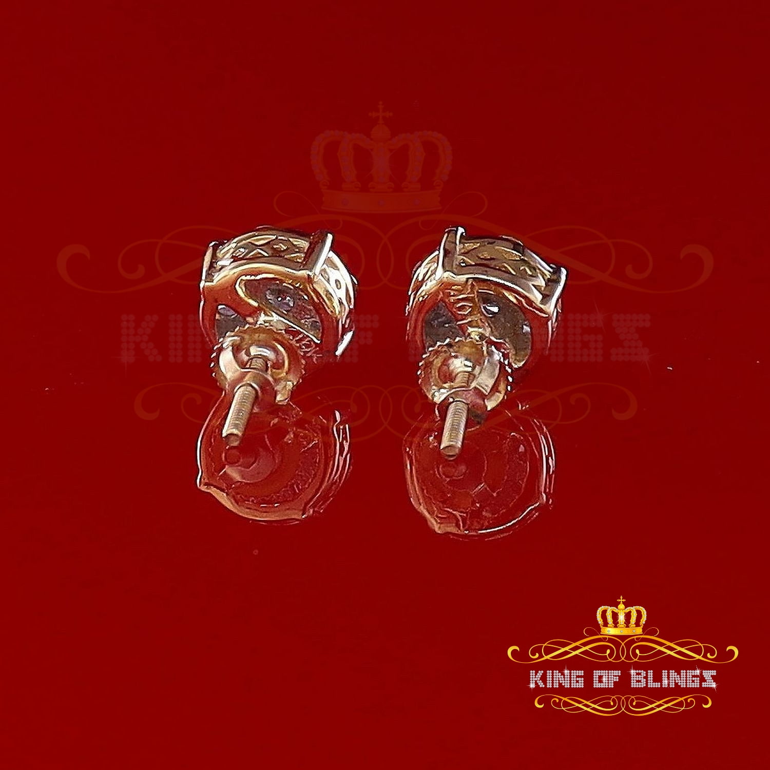 King of Bling's 10K Real Yellow Gold with Real 0.85CT Diamond Men's/Women's Stud Round Earring