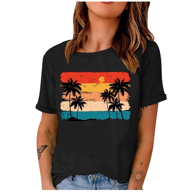 Birdeem Mode Femme T-Shirt Imprimé à Col Rond à Manches Courtes Blouse Ample Hauts