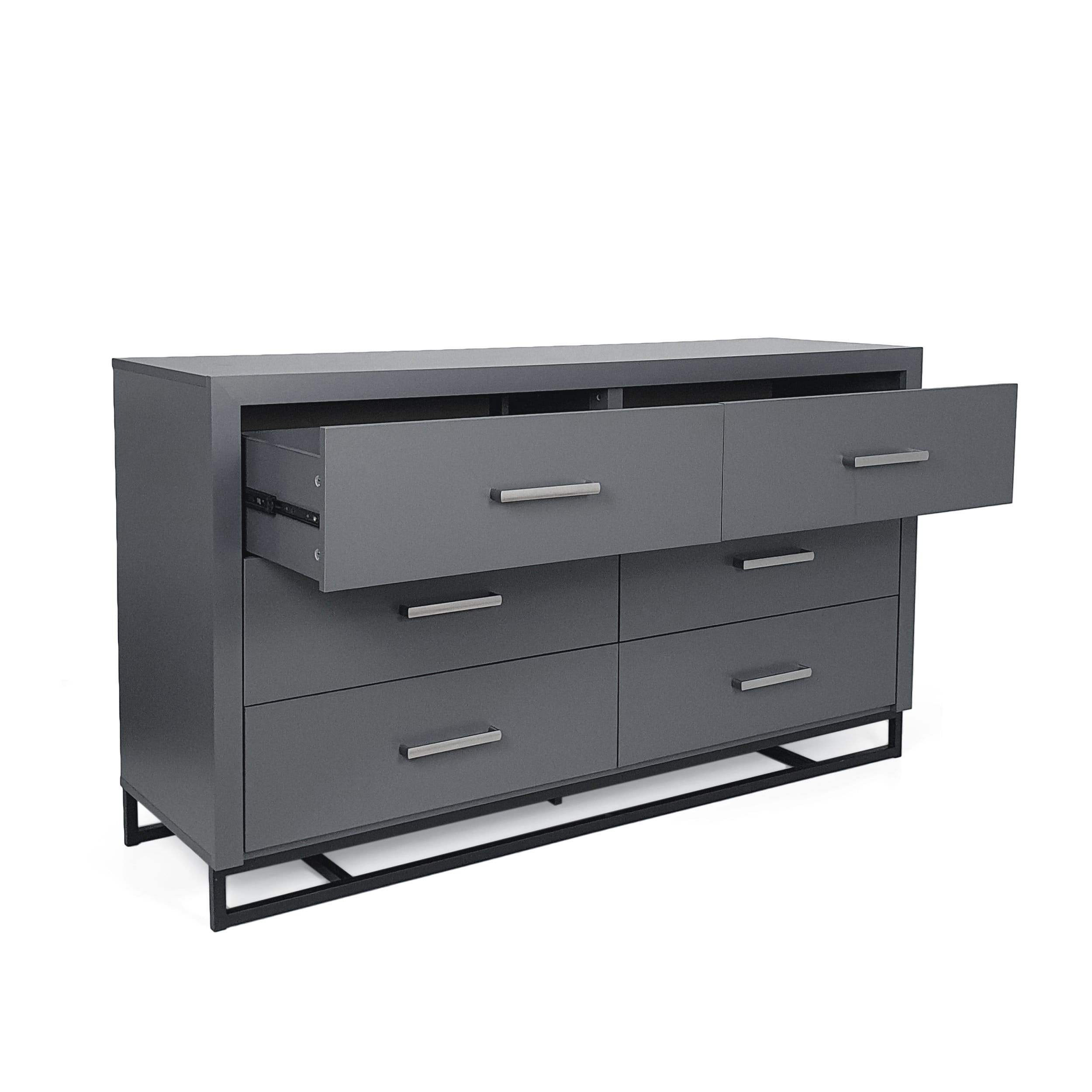Noble House Cayuga Faux Wood 6 Drawer Double Dresser, Charcoal Gray and Black