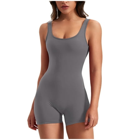 Summer Savings Clearance 2025! Antqov Plus Size Jumpsuits for Women Summer Rompers for Womens Womens Sexy Bodysuit Backless V Back Scrunch Stretch Shorts Jumpsuit Rompers Gray XXL
