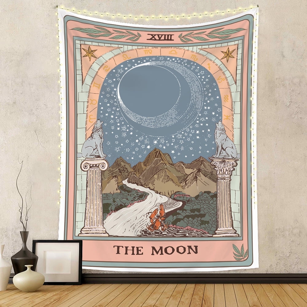 POINTERTECK The Moon Tarot Tapestries Aesthetic Bohemian Wall Hanging Tapestry for Picnic Blankets Tablecloth 150 200cm