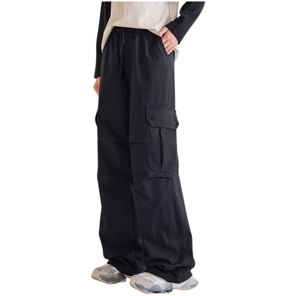 GigrtiJin Pantalon Cargo pour Garçons et Filles Couleur Unie Taille Élastique à Cordon Multipoche Jambe Grand Pantalon Long Pantalon Ample Pantalon de Sport
