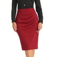 thumbnail image 1 of Unique Bargains Jupe Crayon Femme Taille Haute Plissée devant Travail Midi Jupes Rouge Foncé 2TG, 1 of 5