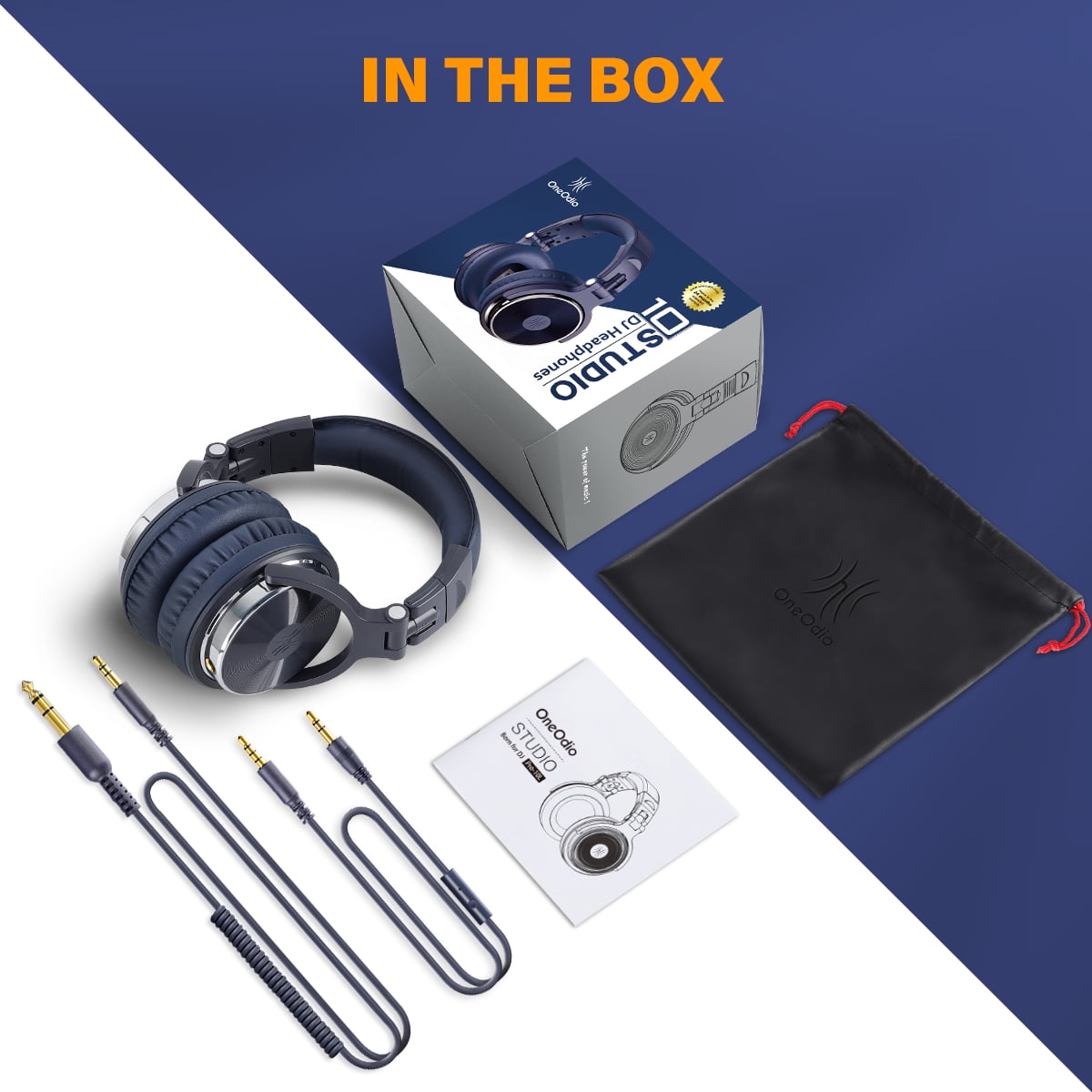 OneOdio Wired Over-Ear Headphones with Mic-Noise Cancelling Earcups & Dual Ports for Studio Home Office Online Meeting-Dark Blue