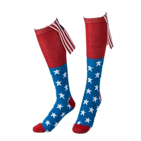 Hyp Comics American USA Flag Cape America Knee High Socks Blue Red 1-Pair