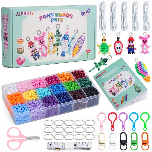 AIPRIDY Pony Beads Pets Animal Jewelry Making Keychain Making Hair Braids DIY Craft Kit 1600 Piece