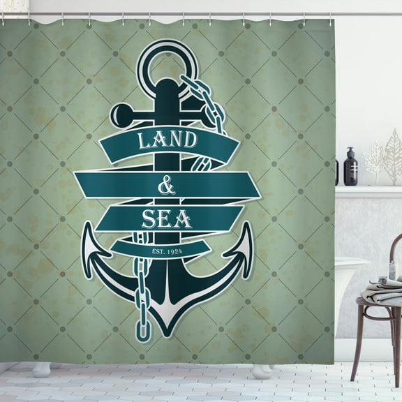 Ambesonne Anchor Shower Curtain, Diamond Pattern Nautical, 69"Wx84"L, Teal Pale Green