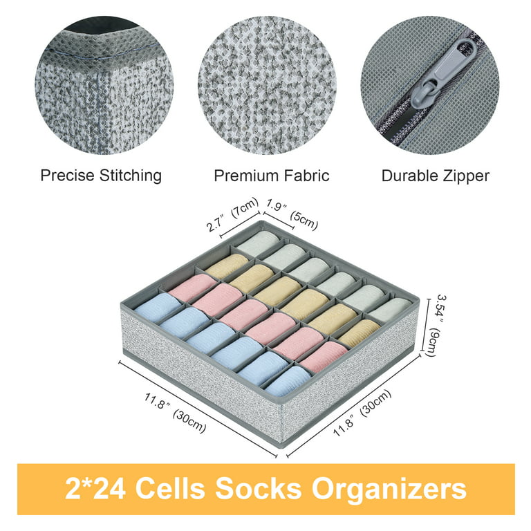 SHELLTON Sock Drawer Organizer Divider 3 Packs Underwear Organizer, 24 Cell  Collapsible Closet Cabinet Organizer Underwear Storage Boxes for Storing  Socks, Bra, Ties, Belts (Grey) 