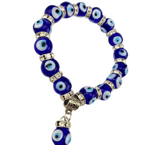 Turkish Glass Bead Evil Eye Stretch Bracelet Women Rondell Spacer Crystal Protection Dark Blue