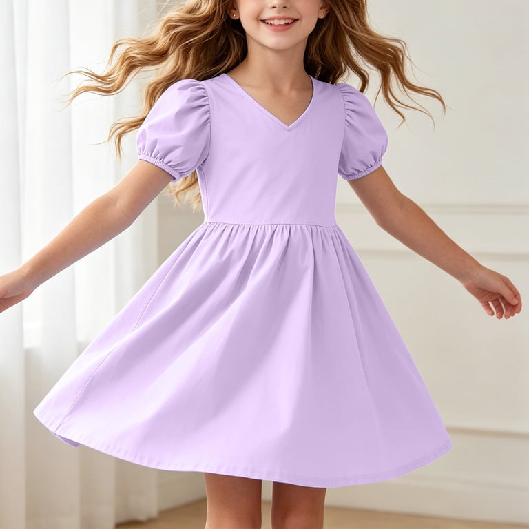 Gubotare Kids Summer Dresses for Girls Girls Dresses Summer Shoulder Ruffle Sleeveless Formal Fancy Party Birthday Tulle Dress 5T 6T (Purple,5-6 Years)