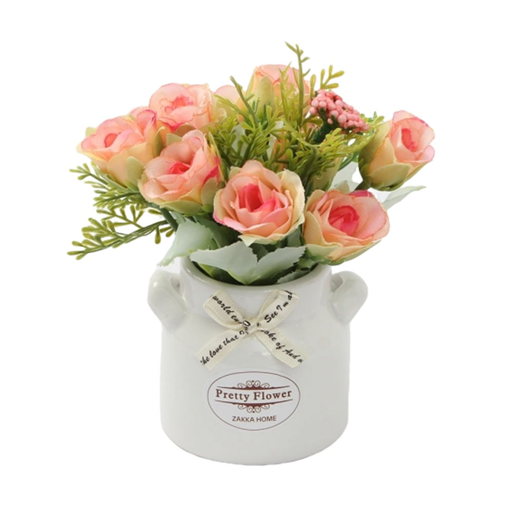 Muellery Artificial Coral Roses Pot Decorative Artificial Coral Flowers Ceramic Pot Decor TP1A103262
