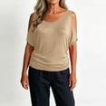 thumbnail image 5 of Gamivast Cold Shoulder Tops for Women Short Sleeve Scoop Neck T Shirts Casual Loose Fit Summer Blouses Basic Flowy Tees for Daily Vacation Khaki S, 5 of 8