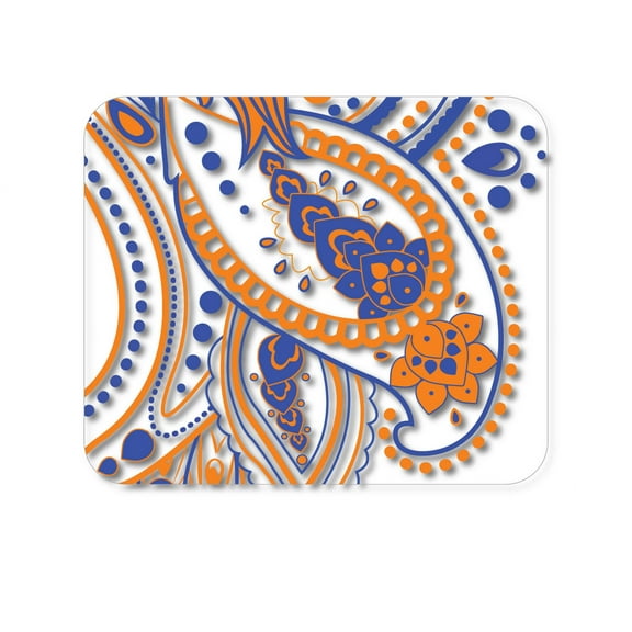 DistinctInk Mouse Pad - 1/4" Foam Rubber - Orange and Blue Paisley