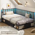 thumbnail image 2 of Twin Corner Bed Frame with Storage and Led Lights Metal Platform Bed Frame Twin Size with Storage Drawers & Charging Station Twin Size Daybed for Living Room,Bedroom,Guest Room,Wood Guardrail,Grey, 2 of 9