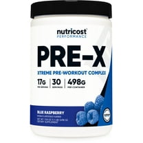 Nutricost Pre-X Xtreme Pre-Workout Complex Powder Blue Raspberry (30 Serv) - Non-GMO Supplement