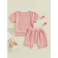 thumbnail image 5 of FEORJGP Toddler Girls Summer Outfits 0-3Y Infant Baby Short Sleeve T-shirt Crew Neck Shirt Solid Color Tops Drawstring Shorts Sets Newborn Loose Casual Daily Clothes, 5 of 9