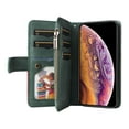 thumbnail image 3 of Multifunctional Case for iPhone XS Max,[RFID Blocking] 9 Credit Cards Holder with Wrist Strap, Premium PU Leather Zipper Wallet Purse Magnetic Flip Phone Cover For iPhone XS Max, Green, 3 of 12