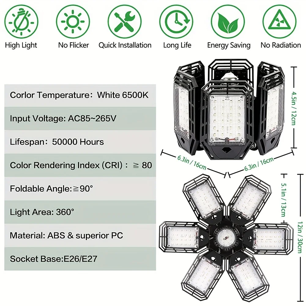 BOPORO 6500K LED Adjustable Garage Light
