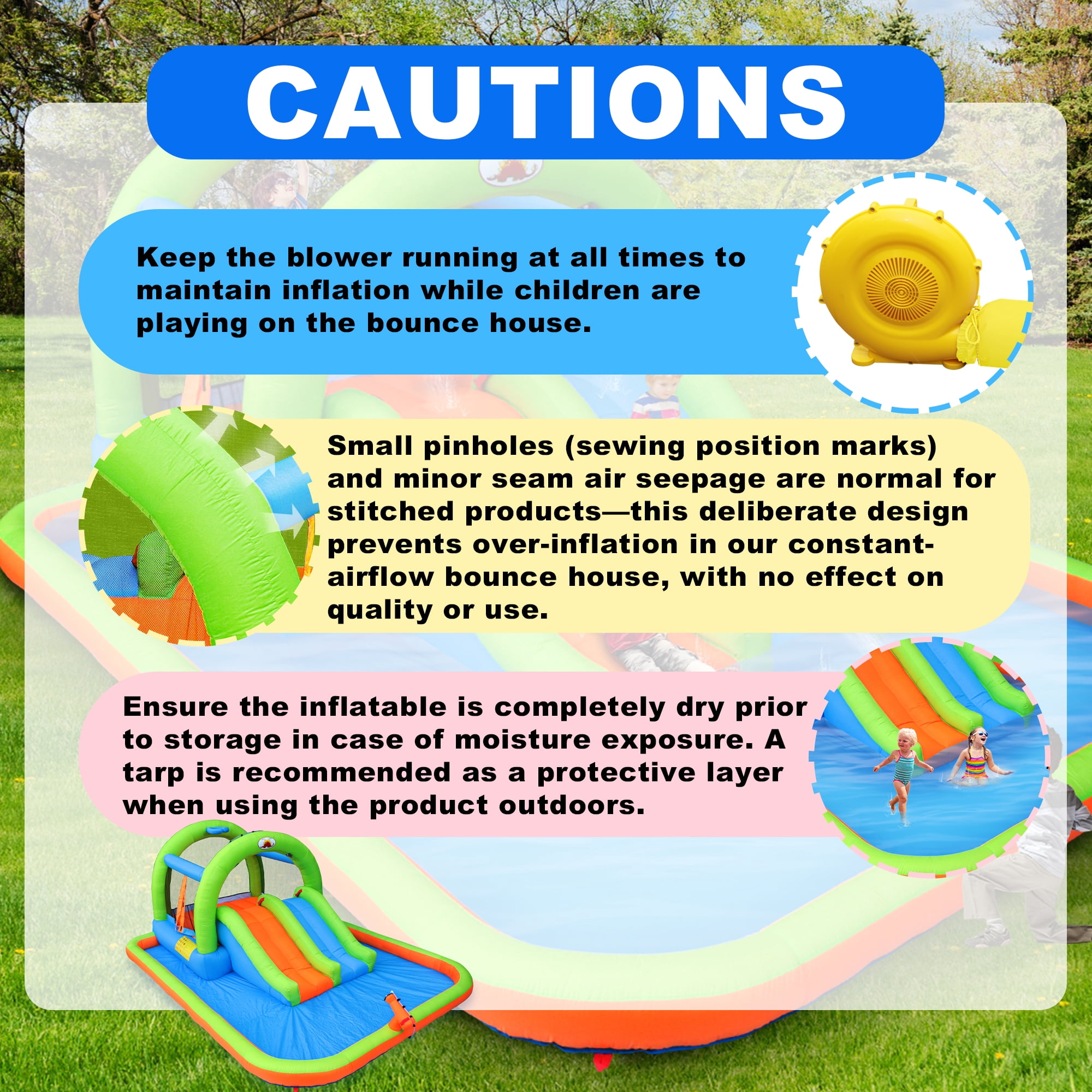 WELLFUNTIME Inflatable Water Slide, Bounce House with Blower, Splash Pool, Water Cannon, Water Park for Kids Backyard Summer Fun